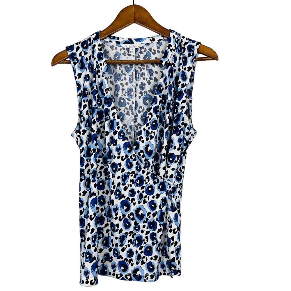 41 Hawthorn V Neck Blouse Mod Floral Print Blue - M